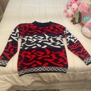 Vintage College Point Crewneck Sweater, Red White & Blue Abstract